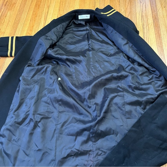 DIOR Vintage LORO PIANA Sz 6 Womens Lambswool Black Gold Pea Trench Coat - Picture 4 of 12